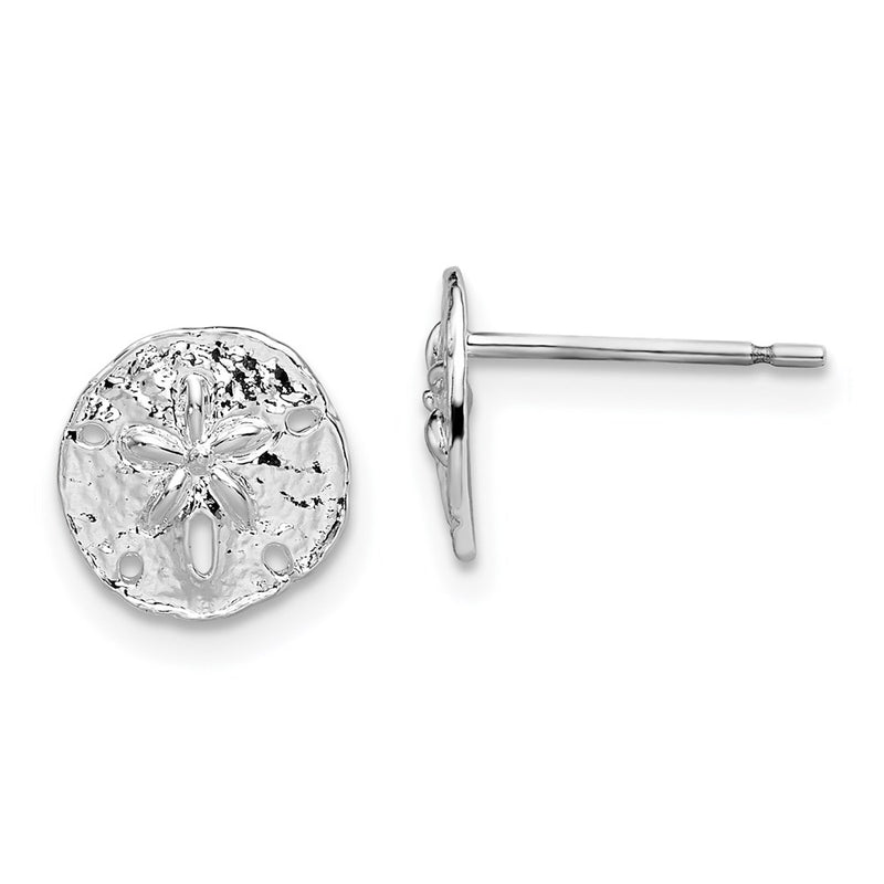 Sterling Silver Rhodium-plated Polished Mini Sand Dollar Post Earrings