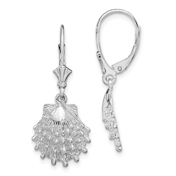 Sterling Silver Polished Lions Paw Shell Leverback Earrings