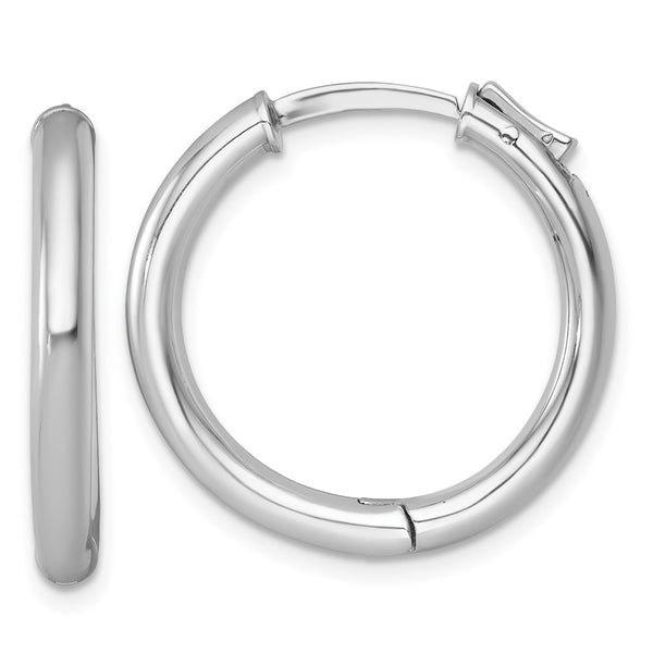 Sterling Silver Rhod-plated Polish 3x25mm w/Safety Lock Round Hoop Earrings