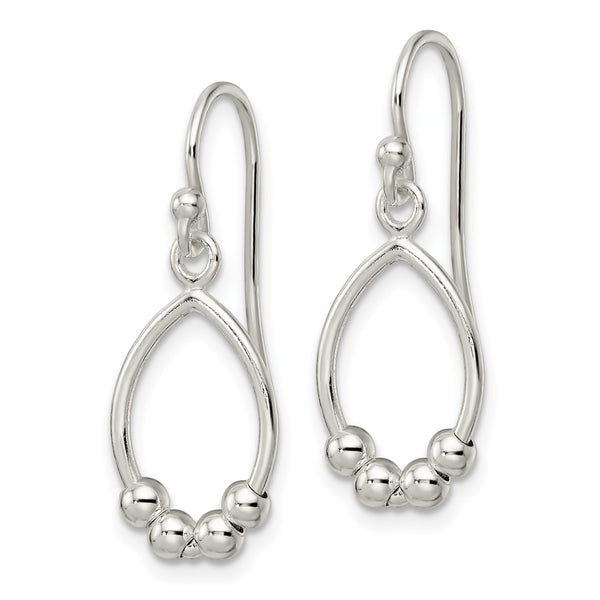 Sterling Silver Polished Beaded Teardrop Dangle Earrings