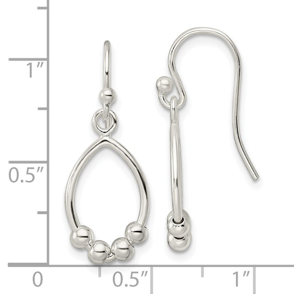 Sterling Silver Polished Beaded Teardrop Dangle Earrings