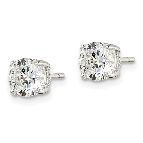 Sterling Silver Polished 6mm Round CZ Heart Basket Set Stud Earrings