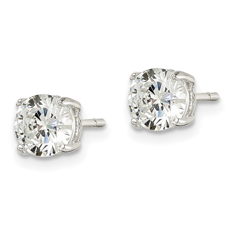 Sterling Silver Polished 6mm Round CZ Heart Basket Set Stud Earrings