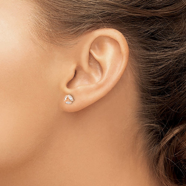 Sterling Silver Rose-tone Polished CZ Circle Post Earrings