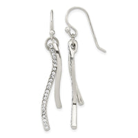 Sterling Silver Polished CZ Wavy Bar Dangle Shephard Hook Earrings