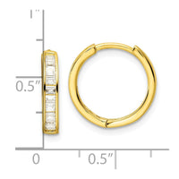 Sterling Silver Polished Gold-tone CZ Hinged Hoop Earrings