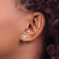 Sterling Silver Rhodium-plated CZ Heart Post Earrings