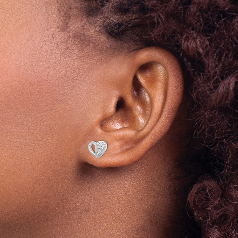 Sterling Silver Rhodium-plated CZ Heart Post Earrings