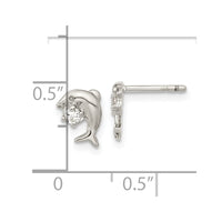 Sterling Silver Rhodium-plated CZ Dolphin Post Earrings