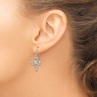 Sterling Silver Polished & Beaded CZ Cross Dangle Earrings