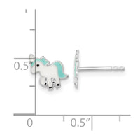 Sterling Silver Rhodium-plated Polished Enameled Unicorn Post Earrings