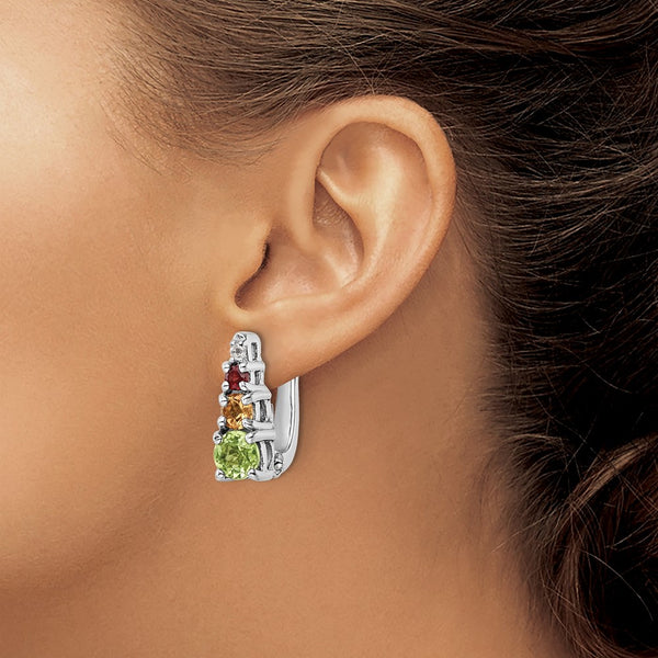 Sterling Silver RH-plated .85t.w. PE/CI/GA/WT Hinged Earrings