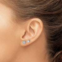 Sterling Silver RH-plated PavÃ© CZ Heart/4mm CZ Stud Post Earrings Set