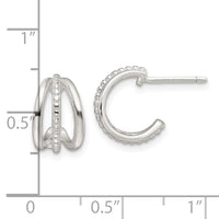 Sterling Silver E-Coating Polished and Textured C-Hoop Earrings