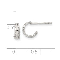 Sterling Silver E-coated Textured Edge C-Hoop Earrings
