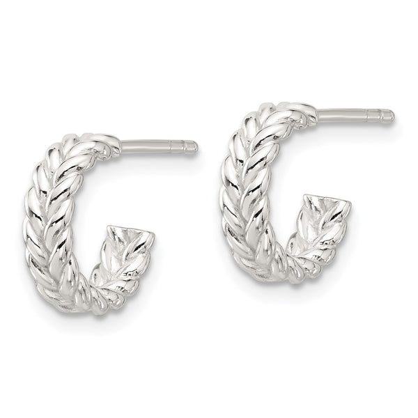 Sterling Silver E-coated Polished Braided Post C-Hoop Earrings