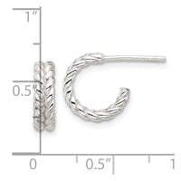 Sterling Silver E-coated Polished Braided Post C-Hoop Earrings