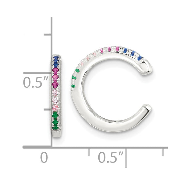 Sterling Silver E-Coating Polished Multicolor CZ Pair of 2 Cuff Earrings