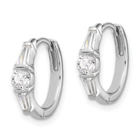 Sterling Silver Rhodium-plated CZ Hinged Hoop Earrings