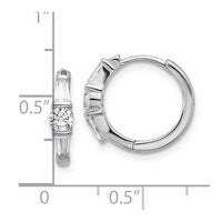 Sterling Silver Rhodium-plated CZ Hinged Hoop Earrings