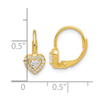 Sterling Silver Gold-tone CZ Heart Leverback Earrings