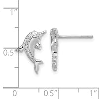 Sterling Silver Rh-plated Polished CZ Dolphin Post Earrings