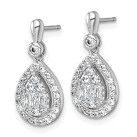 SS RH-plated Polished Fancy CZ Teardrop Post Dangle Earrings
