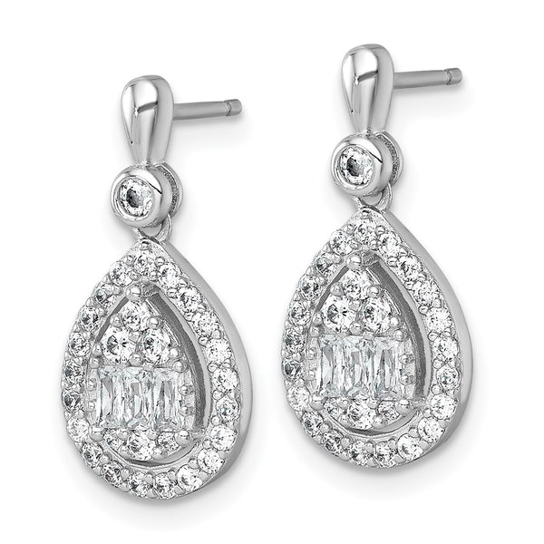 SS RH-plated Polished Fancy CZ Teardrop Post Dangle Earrings