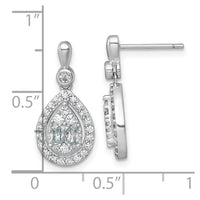 SS RH-plated Polished Fancy CZ Teardrop Post Dangle Earrings