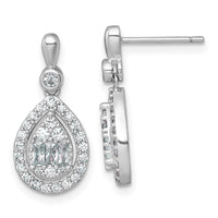 SS RH-plated Polished Fancy CZ Teardrop Post Dangle Earrings