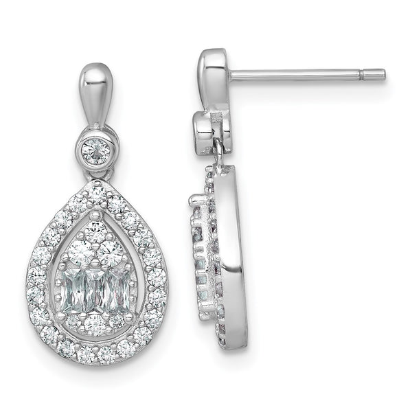 SS RH-plated Polished Fancy CZ Teardrop Post Dangle Earrings
