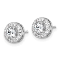 Sterling Silver RH-plated Polished 8mm Round Halo CZ Post Earrings