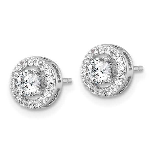 Sterling Silver RH-plated Polished 8mm Round Halo CZ Post Earrings