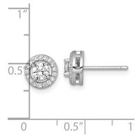 Sterling Silver RH-plated Polished 8mm Round Halo CZ Post Earrings