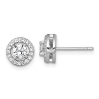 Sterling Silver RH-plated Polished 8mm Round Halo CZ Post Earrings