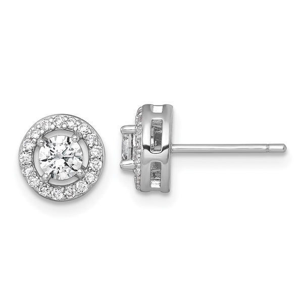 Sterling Silver RH-plated Polished 8mm Round Halo CZ Post Earrings