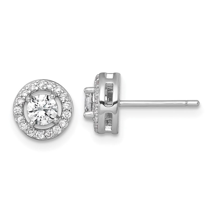 Sterling Silver RH-plated Polished 8mm Round Halo CZ Post Earrings