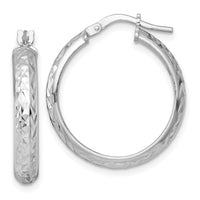 Sterling Silver RH-plated Polished and Diamond-cut Hoop Earrings