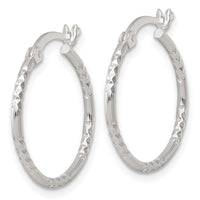 SS Polished D/C Textured 20x1.5mm Round Hoop Earrings