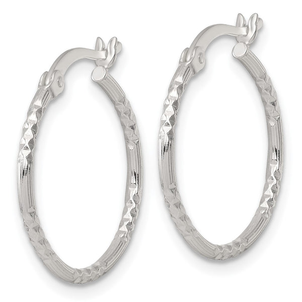 SS Polished D/C Textured 20x1.5mm Round Hoop Earrings