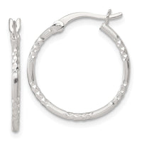 SS Polished D/C Textured 20x1.5mm Round Hoop Earrings