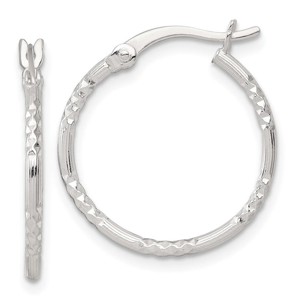 SS Polished D/C Textured 20x1.5mm Round Hoop Earrings
