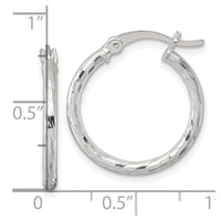Sterling Silver Polished Diamond-cut 20x2mm Round Hoop Earrings