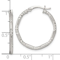 SS Polished D/C Textured 25x2.25mm Round Hoop Earrings