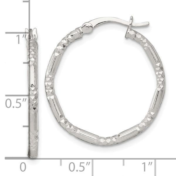 SS Polished D/C Textured 25x2.25mm Round Hoop Earrings