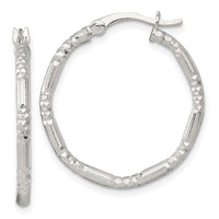 SS Polished D/C Textured 25x2.25mm Round Hoop Earrings