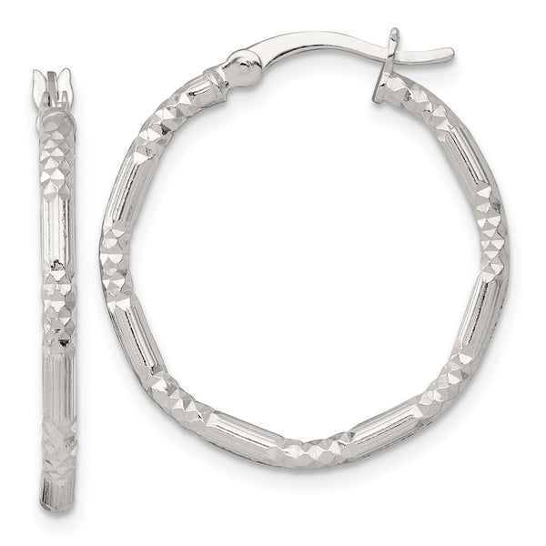 SS Polished D/C Textured 25x2.25mm Round Hoop Earrings