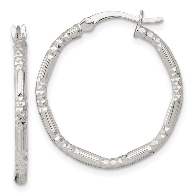 SS Polished D/C Textured 25x2.25mm Round Hoop Earrings