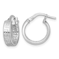 Sterling Silver RH-plated Polished Textured Greek Key Hoop Earrings