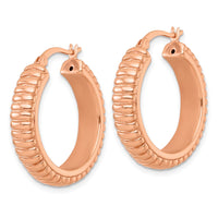 SS Rose-tone Polished and Grooved 26x6mm Round Hoop Earrings